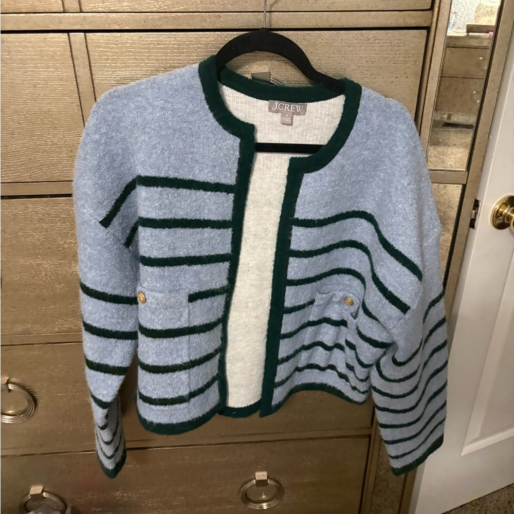 J.Crew Blue and Green Striped Cardigan